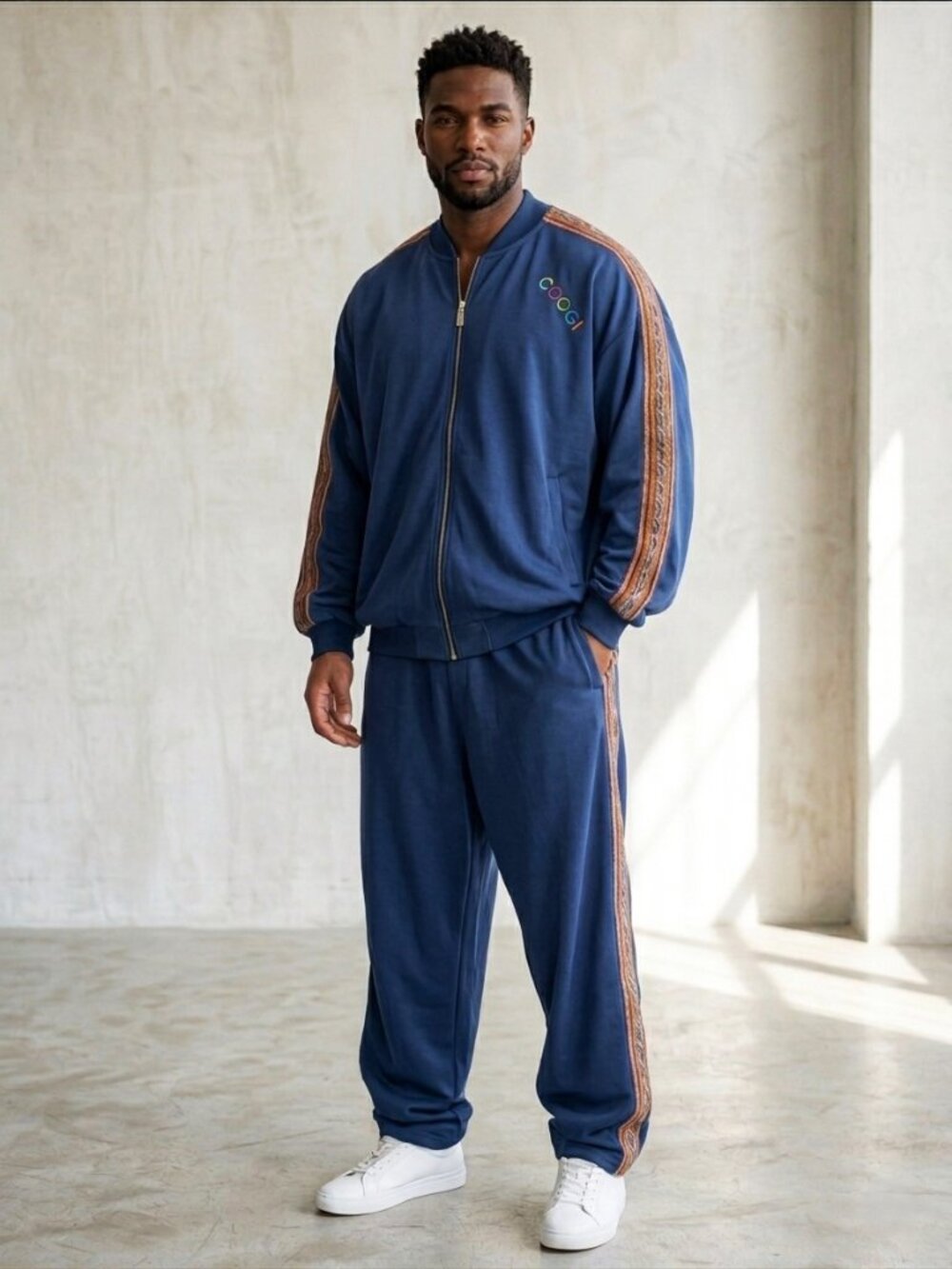 Vtg COOGI Track Suit Outfit Mens 2XL Navy Blue Zipper Jacket Jogger Pants Set